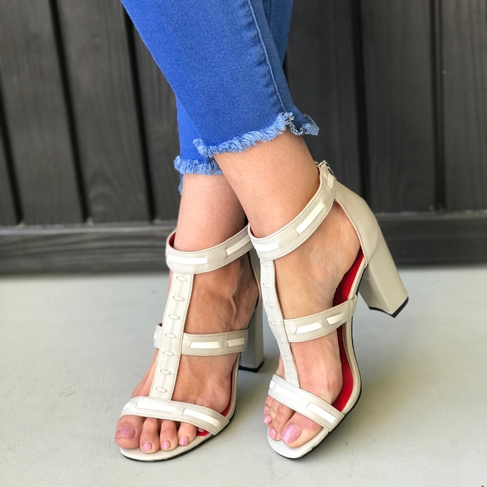 NIB Ivory Paris T Strap Leather Block Heel Pumps - Picture 4 of 6
